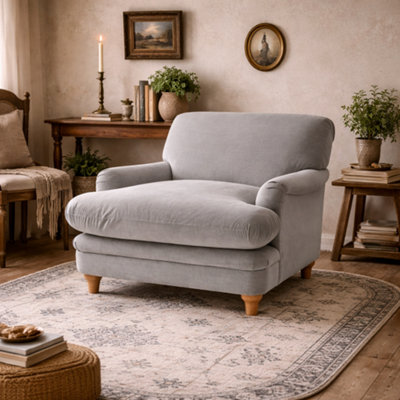 Wyld Haus Bambola Retro Soft Grey Chenille Cushioned Armchair from B&Q