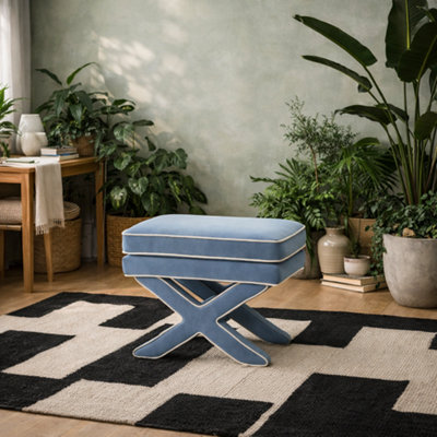 Wyld Haus Theodor Ice Blue Velvet Stool With X-Legs from B&Q