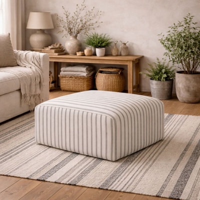 B&Q -  Malmo Chalk Stripe Upholstered Square Pouffe