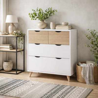 Wyld Haus Skerries 4-Drawer Chest In Matt White With Natural Oak Panels from B&Q