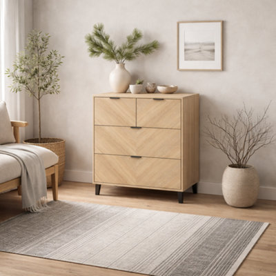 Wyld Haus Skerries Chevron 4-Drawer Chest In Matt White With Oak Details from B&Q