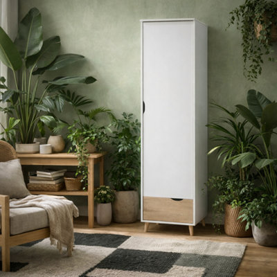 Wyld Haus Skerries 1-Door Wardrobe In Matt White With Natural Oak Drawer from B&Q