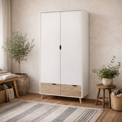 B&Q -  Skerries 2-Door Wardrobe Matt White With Natural Oak