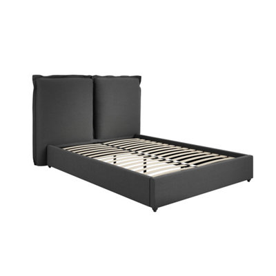 Wyld Haus Wexford Double Bed 4Ft6Deep Grey Linen Upholstered Pillow Headboard from B&Q