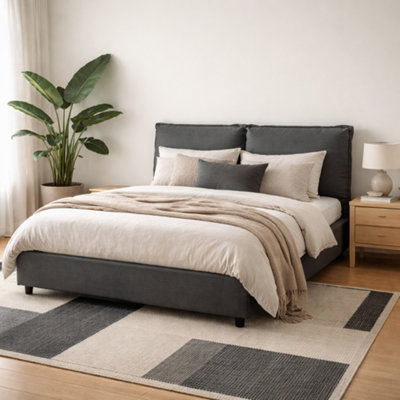Wyld Haus Wexford Super King Upholstered Bed In Deep Grey Linen With Pillow Headboard from B&Q