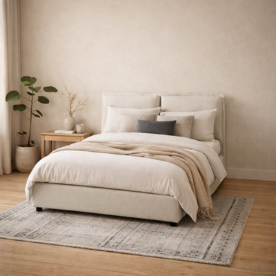 Wyld Haus Wexford 4Ft6 Double Bed Ivory Linen Upholstered Pillow Headboard from B&Q