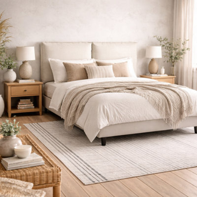 Wyld Haus Wexford Ivory Linen King Size Bed With Padded Pillow Headboard (5Ft) from B&Q
