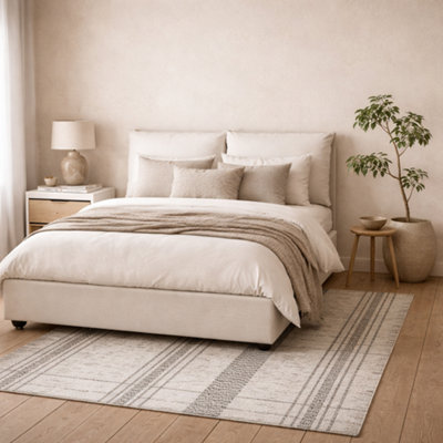 Wyld Haus Wexford Ivory Linen Upholstered Super King Bed With Pillow Headboard from B&Q