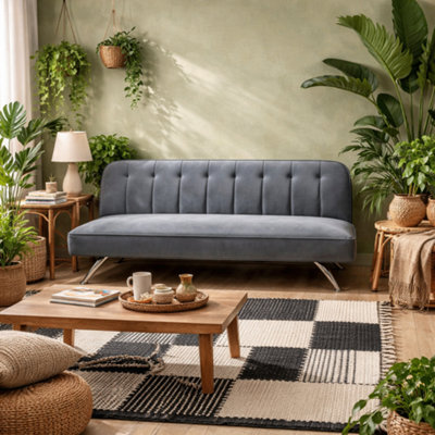 Wyld Haus Malahide Grey Velvet Tufted Sofa BedSingleL180 X D85 X H76Cm from B&Q