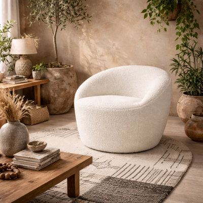 Wyld Haus Cobh White Bouclé Round Modern Armchair from B&Q