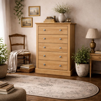 B&Q -  Ardee Natural Oak 5-Drawer Tall Chest Of Drawers