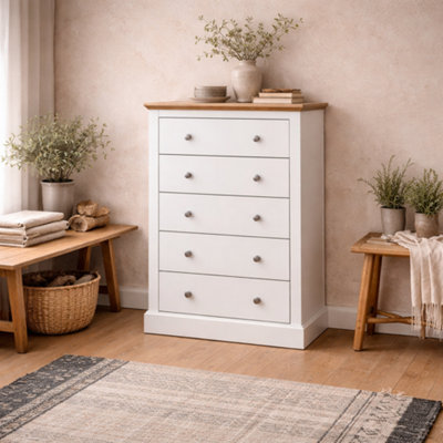 Wyld Haus Ardee White And Natural Oak Wooden 5 Drawer Storage Chest from B&Q