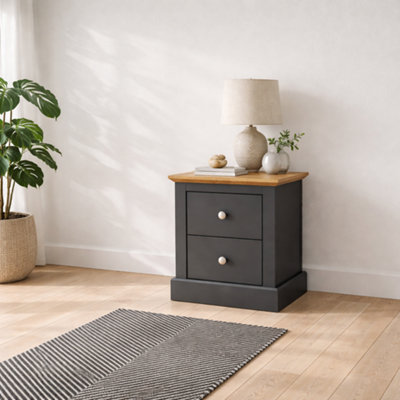Wyld Haus Ardee 2-Drawer Dark Grey And Natural Oak Bedside Table from B&Q