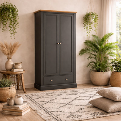 Wyld Haus Ardee 2-Door Dark Grey Wardrobe With Natural Oak Top And 1 Drawer from B&Q