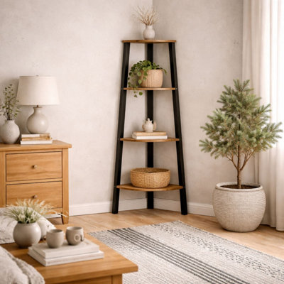 B&Q -  Maynooth Industrial Wood And Metal Corner Unit4 ShelvesNatural