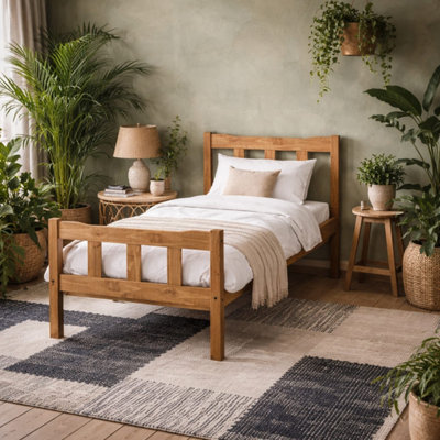 B&Q -  Tralee Brown 3Ft Single Wooden Bed Frame With Slatted Headboard And Footboard
