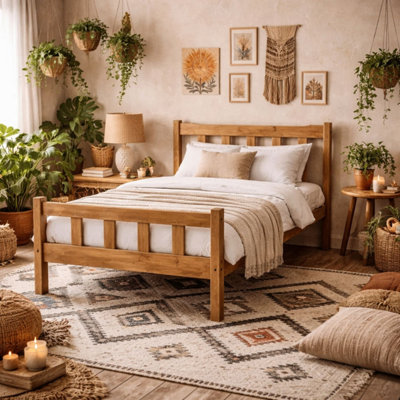 B&Q -  Tralee 4Ft6 Double Bed Brown Solid Wood Slatted Headboard And Footboard