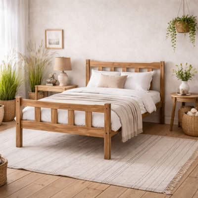 B&Q -  Tralee Brown 5Ft King Wooden Bed With Slatted Headboard And Footboard