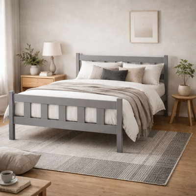 B&Q -  Tralee 4Ft6 Grey-Washed Pine Double Bed With Panelled Headboard