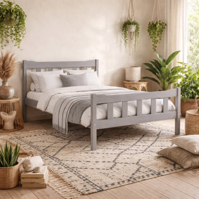 Wyld Haus Tralee Grey Washed 5Ft King Wooden Bed With Panelled Headboard And Footboard from B&Q