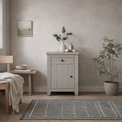 Wyld Haus Tralee Panelled Grey Washed Wooden Bedside Cabinet 1 Drawer 1 Door Matt Finish from B&Q