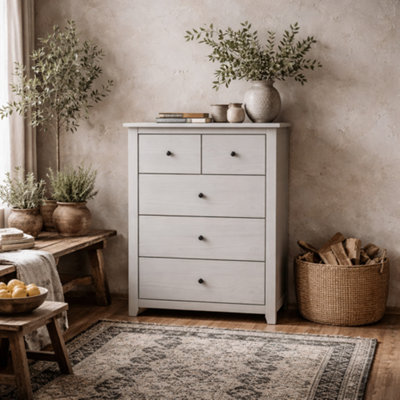 Wyld Haus Tralee Grey-Washed Pine 3+2 Storage Chest Tall from B&Q