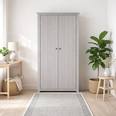 Wyld Haus Tralee Grey Washed Pine 2-Door Solid Pine Wardrobe 1030X570X1880mm from B&Q
