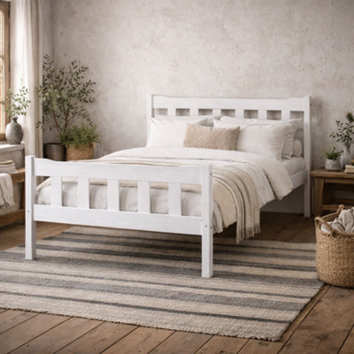 Wyld Haus Tralee 4Ft6 White-Washed Wooden Double Bed With Slatted Headboard from B&Q