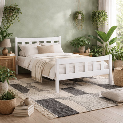 Wyld Haus Tralee 5Ft King Wooden BedWhite-Washed Slatted Headboard And Footboard from B&Q