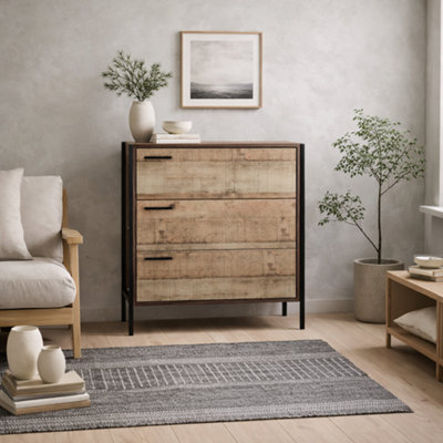 Wyld Haus Lucan Oak-Effect Distressed 3-Drawer Storage Chest from B&Q