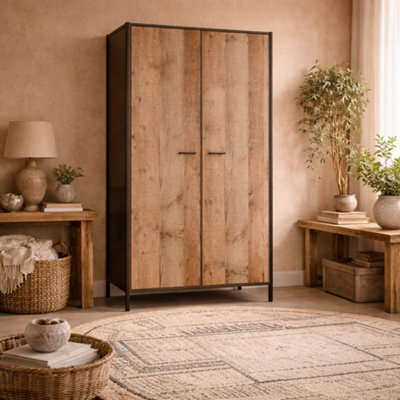 Wyld Haus Lucan Distressed Oak-Effect 2-Door Double WardrobeOak VeneerMatt Natural from B&Q