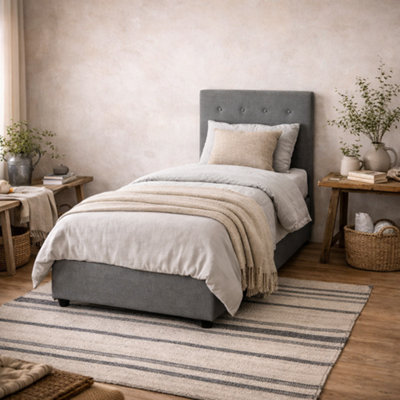 Wyld Haus Carrick 3Ft Single BedSoft Grey Velvet Tufted Headboard With Storage from B&Q