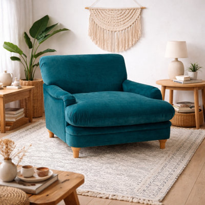 Wyld Haus Greystones Peacock Blue Velvet Armchair From from B&Q