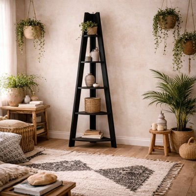 Wyld Haus Athy Black Corner Ladder Shelf4-Tier Wooden Shelving Unit from B&Q