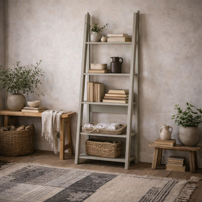 Wyld Haus Athy Grey Wooden Ladder Bookcase 5 Shelves By from B&Q