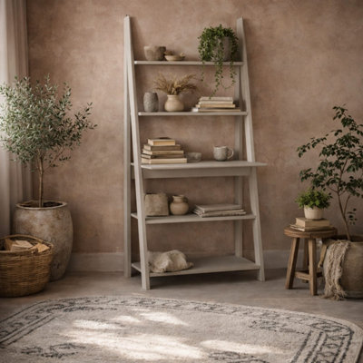 B&Q -  Athy Grey Wooden Ladder Desk With 3 Open Shelves