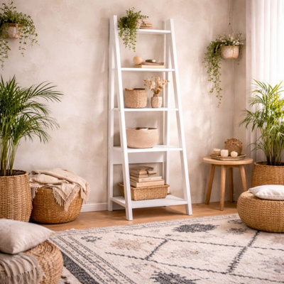B&Q -  Athy White Wooden Ladder Bookcase 5 Shelves