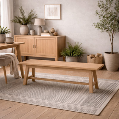 Wyld Haus Arklow Latte Wooden Bench Large Scandinavian Woodgrain Seat from B&Q