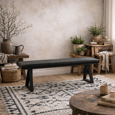 Wyld Haus Balbriggan Large Black Faux Leather Backless Bench For Kitchen And Dining from B&Q