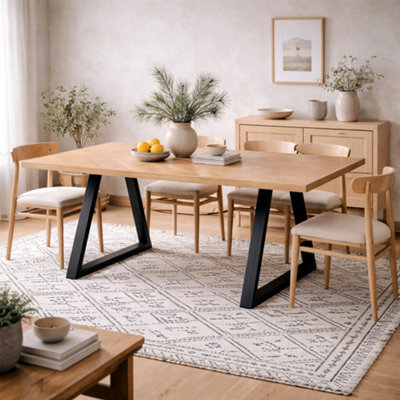Wyld Haus Balbriggan Natural Dining Table With Oak-Effect Top And Matte Black Hairpin Legs 1800 mm from B&Q