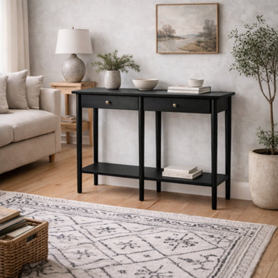 Wyld Haus Newbridge Black Ash Veneer Console Table 2 Drawers And Bottom Shelf 1100X345X825mm from B&Q