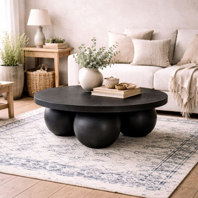 B&Q -  Templemore Round Concrete Coffee Table 900mm X 300mm Matt Black