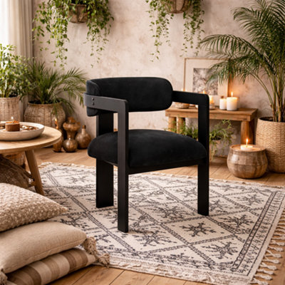 Wyld Haus Thurles Black Velvet Upholstered Dining Chair With Armrests from B&Q