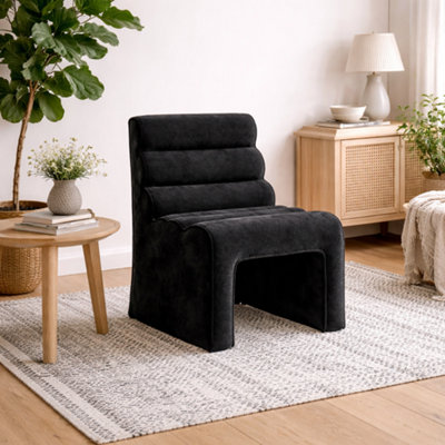 Wyld Haus Midleton Retro Upholstered Black Chenille Ribbed Accent Chair from B&Q