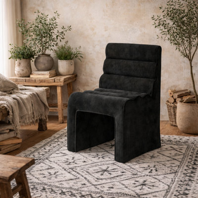 Wyld Haus Midleton Retro Upholstered Black Chenille Ribbed Dining Chair from B&Q