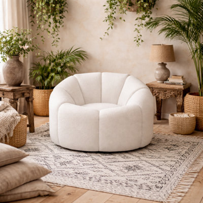 Wyld Haus Juniper Retro Ivory Boucle Swivel Armchair from B&Q