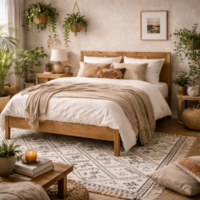 Wyld Haus Dungarvan 5Ft King Size Natural Wood Bed With Chevron Headboard from B&Q