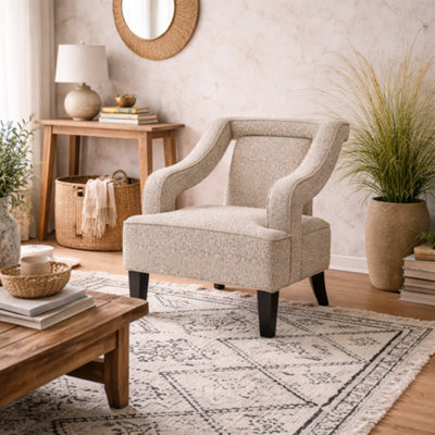 Wyld Haus Letterkenny Upholstered Cream Chenille Armchair from B&Q