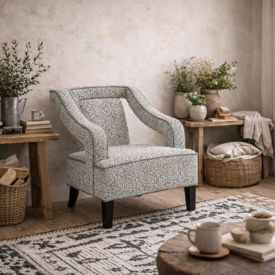 Wyld Haus Letterkenny Upholstered Soft Grey Chenille Armchair With Matt Black Legs from B&Q
