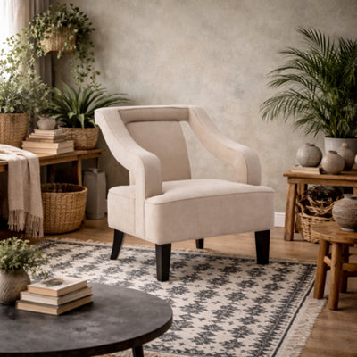 Wyld Haus Letterkenny Velvet Upholstered Ivory Armchair With Matt Black Legs from B&Q